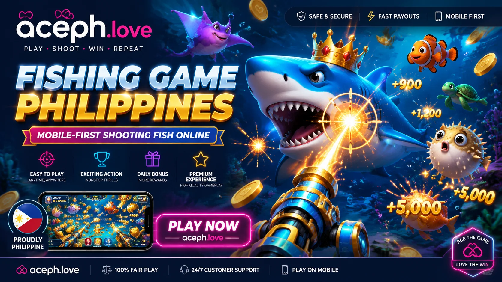 Fishing game interface at action screen
